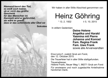 Traueranzeige von Heinz Göhring von Neue Presse Coburg