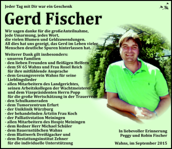 Traueranzeige von Gerd Fischer von Südthüringer Presse