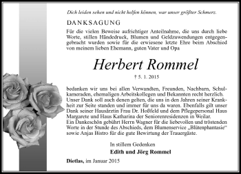Traueranzeige von Herbert Rommel von Südthüringer Presse