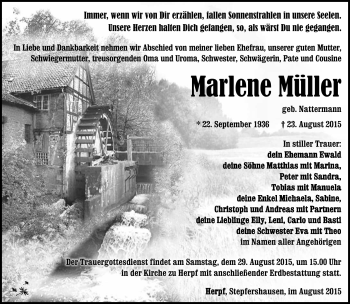 Traueranzeige von Marlene Müller von Südthüringer Presse