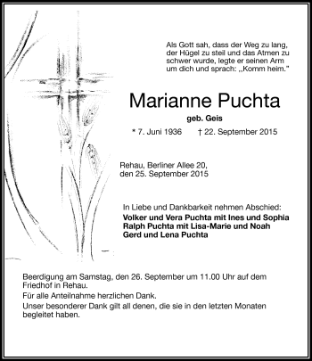 Traueranzeige von Marianne Puchta von Frankenpost