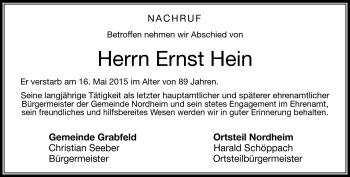 Traueranzeige von Ernst Hein von Südthüringer Presse