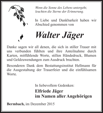 Traueranzeige von Walter Jäger von Südthüringer Presse