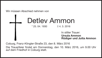 Traueranzeige von Detlev Ammon von Neue Presse Coburg