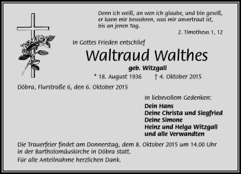 Traueranzeige von Waltraud Walthes von Frankenpost