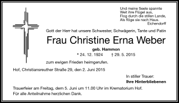 Traueranzeige von Christine Erna Weber von Frankenpost