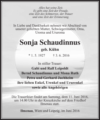 Traueranzeige von Sonja Schaudinnus von Südthüringer Presse
