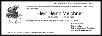 Traueranzeige von Heinz Meichner von Frankenpost