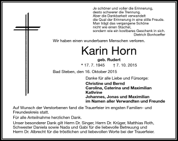Traueranzeige von Karin Horn von Frankenpost