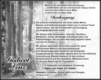 Traueranzeige von Gisbert Lenz von Südthüringer Presse