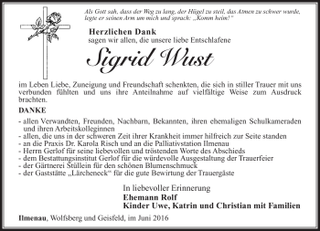 Traueranzeige von Sigrid Wust von Südthüringer Presse