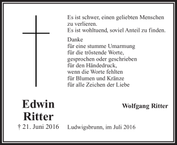 Traueranzeige von Edwin Ritter von Frankenpost