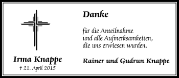 Traueranzeige von Irma Knappe von Frankenpost