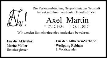 Traueranzeige von Axel Martin von Neue Presse Coburg