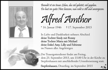Traueranzeige von Alfred Amthor von Südthüringer Presse
