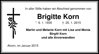 Traueranzeige von Brigitte Korn von Neue Presse Coburg