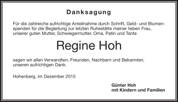 Traueranzeige von Regine Hoh von Frankenpost