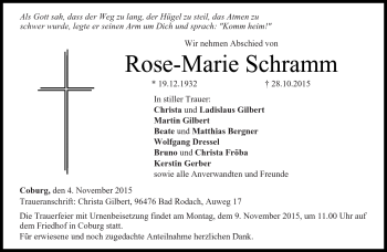 Traueranzeige von Rose-Marie Schramm von Neue Presse Coburg
