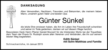 Traueranzeige von Günter Sünkel von Neue Presse Coburg