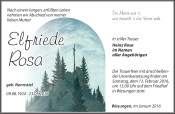 Traueranzeige von Elfriede Rosa von Südthüringer Presse