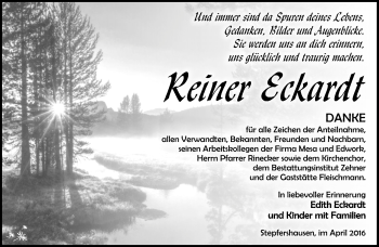 Traueranzeige von Reiner Eckardt von Südthüringer Presse