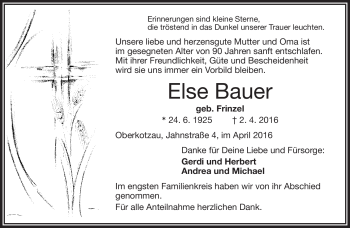 Traueranzeige von Else Bauer von Frankenpost