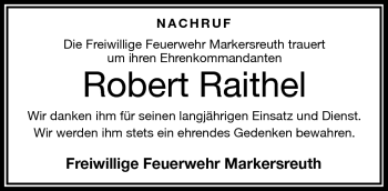 Traueranzeige von Robert Raithel von Frankenpost