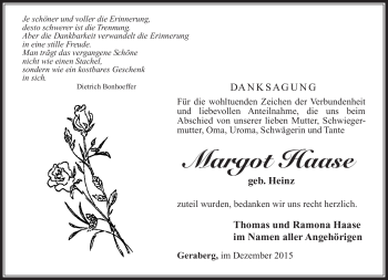 Traueranzeige von Margot Haase von Südthüringer Presse