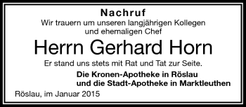 Traueranzeige von Gerhard Horn von Frankenpost