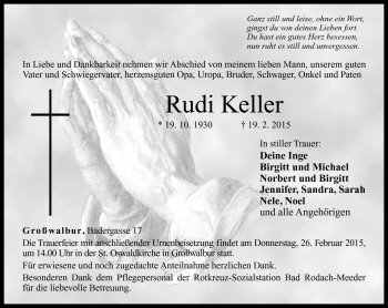 Traueranzeige von Rudi Keller von Neue Presse Coburg