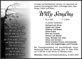 Traueranzeige von Willy Seugling von Südthüringer Presse