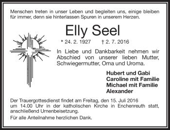 Traueranzeige von Elly Seel von Frankenpost