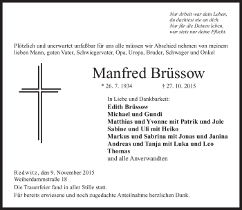 Traueranzeige von Manfred Brüssow von Neue Presse Coburg