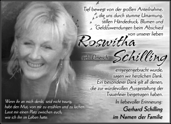 Traueranzeige von Roswitha Schilling von Südthüringer Presse