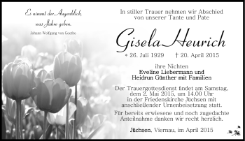 Traueranzeige von Gisela Heurich von Südthüringer Presse