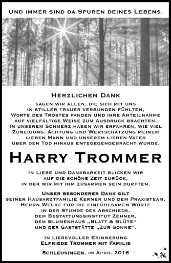 Traueranzeige von Harry Trommer von Südthüringer Presse