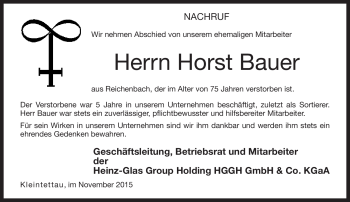 Traueranzeige von Horst Bauer von Neue Presse Coburg