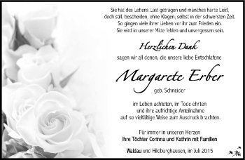 Traueranzeige von Margarete Erber von Südthüringer Presse