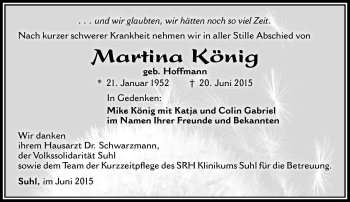 Traueranzeige von Martina König von Südthüringer Presse