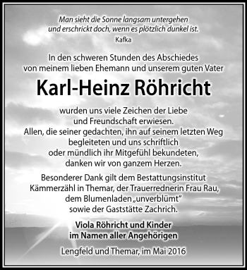 Traueranzeige von Karl-Heinz Röhricht von Südthüringer Presse