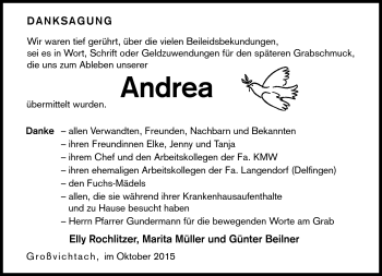 Traueranzeige von Andrea  von Neue Presse Coburg