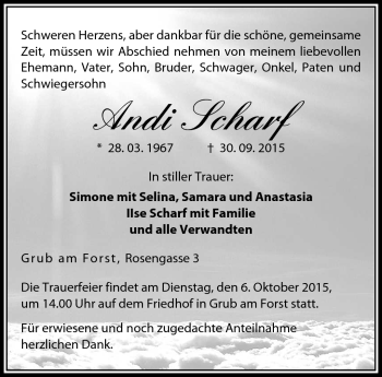 Traueranzeige von Andi Scharf von Neue Presse Coburg