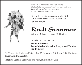 Traueranzeige von Rudi Sommer von Südthüringer Presse