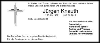 Traueranzeige von Jürgen Knauth von Frankenpost