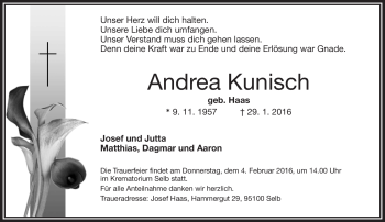 Traueranzeige von Andrea Kunisch von Frankenpost