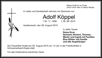 Traueranzeige von Adolf Köppel von Frankenpost