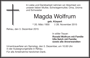 Traueranzeige von Magda Wolfrum von Frankenpost