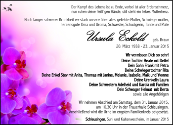 Traueranzeige von Ursula Eckold von Südthüringer Presse