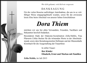 Traueranzeige von Dora Thiem von Südthüringer Presse