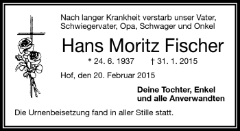 Traueranzeige von Moritz Fischer von Frankenpost